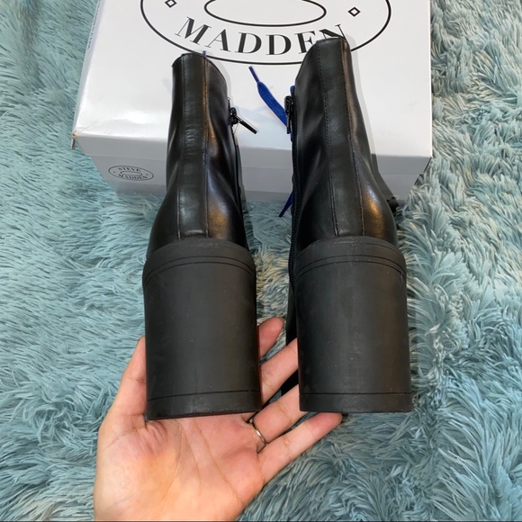 New Steve Madden Black Leather Royce Combat Boots - Picture 5 of 8